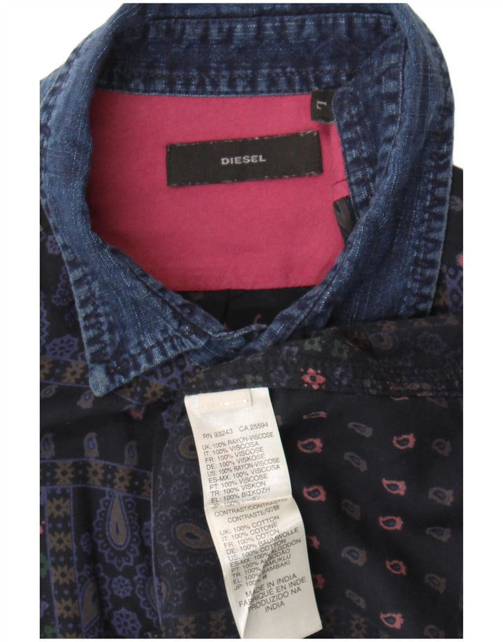 Diesel Herren-Hemd, groß, marineblau, Patchwork-Rayon