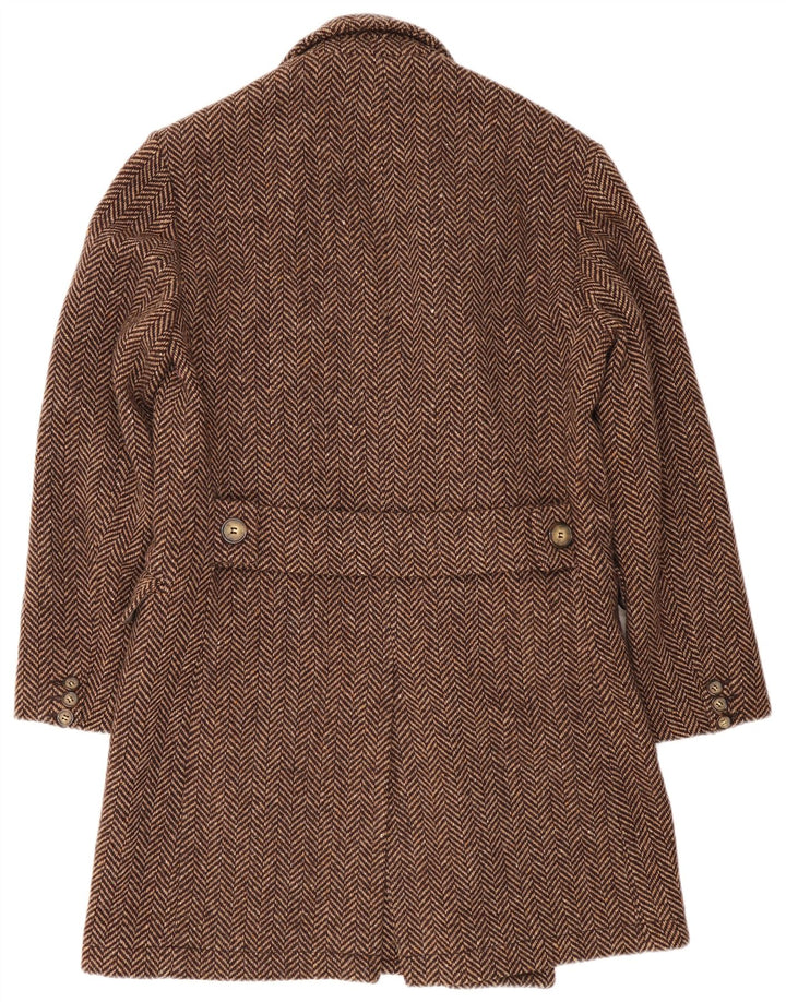 Chinook Herren Zweireihiger Mantel IT 48 Mittelbraunes Fischgrätenmuster