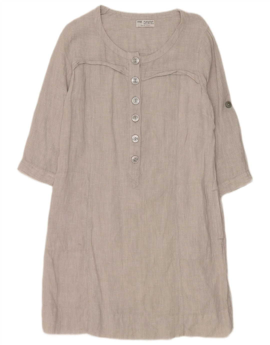 Marks & Spencer Damen-Etuikleid mit 3/4-Ärmeln, Gr. 14, Größe L, Grau, Leinen