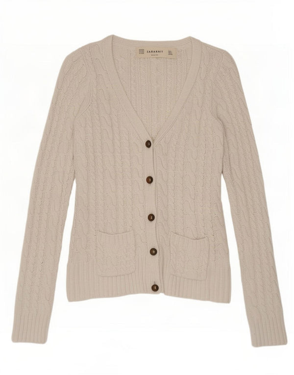 Zara Damen Crop Cardigan Pullover UK 10 Small Weiße Baumwolle