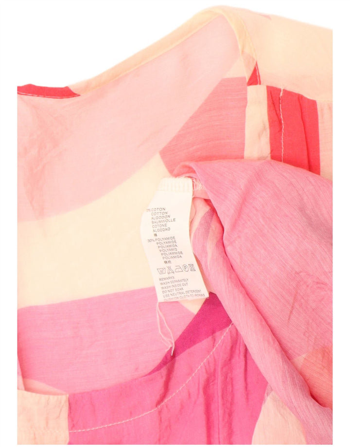 Durchsichtiges grafisches Blusenoberteil für Damen im Vintage-Stil, UK 14, mittelrosa, Farbblock