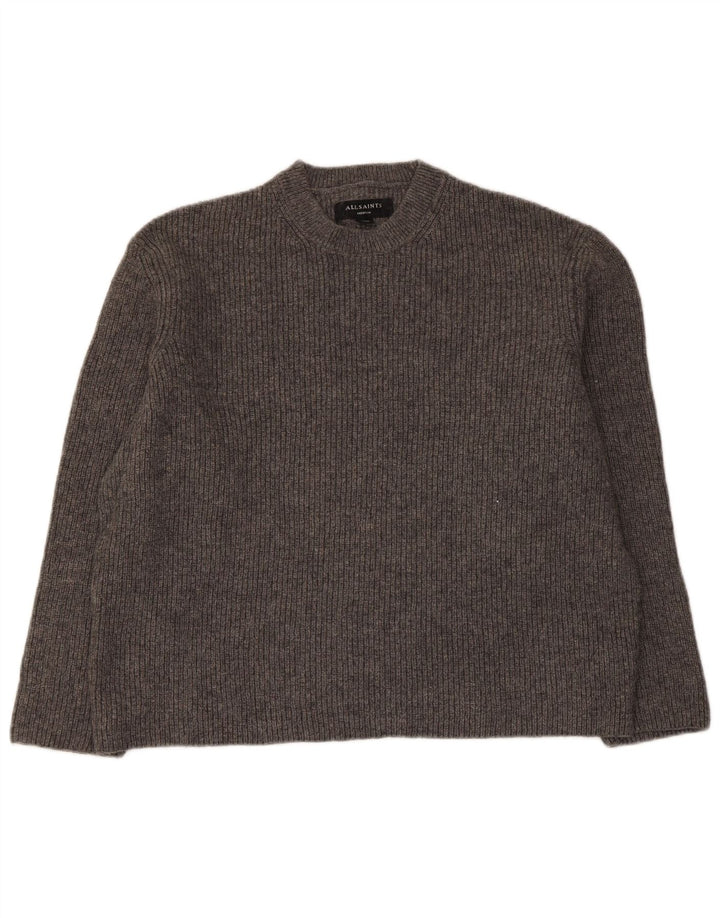 All Saints Damen-Pullover, übergroß, Rundhalsausschnitt, UK 14, mittelgraue Wolle