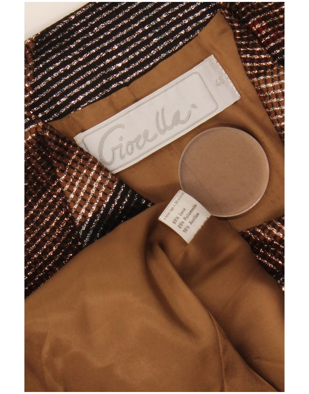 VINTAGE Damen Blazerjacke mit 1 Knopf IT 46, groß, mehrfarbig, geometrisch