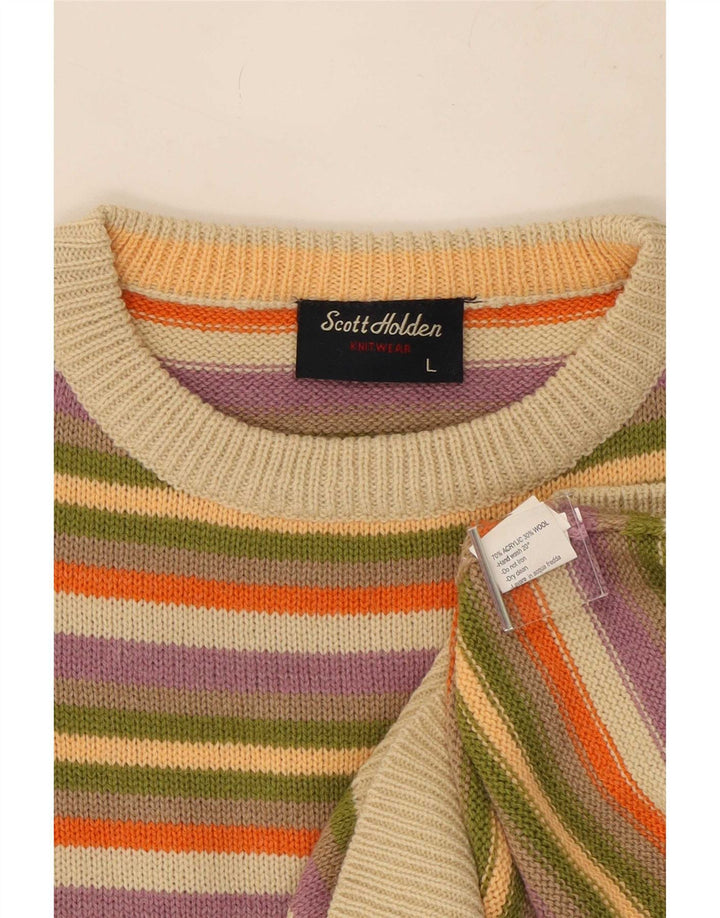Vintage Herren Pullover mit Rundhalsausschnitt, groß, mehrfarbig, gestreift, Acryl