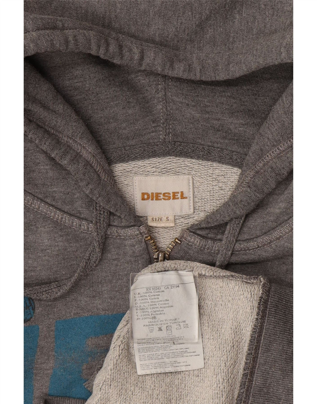 DIESEL Herren-Kapuzenpullover mit grafischem Reißverschluss, klein, graue Baumwolle