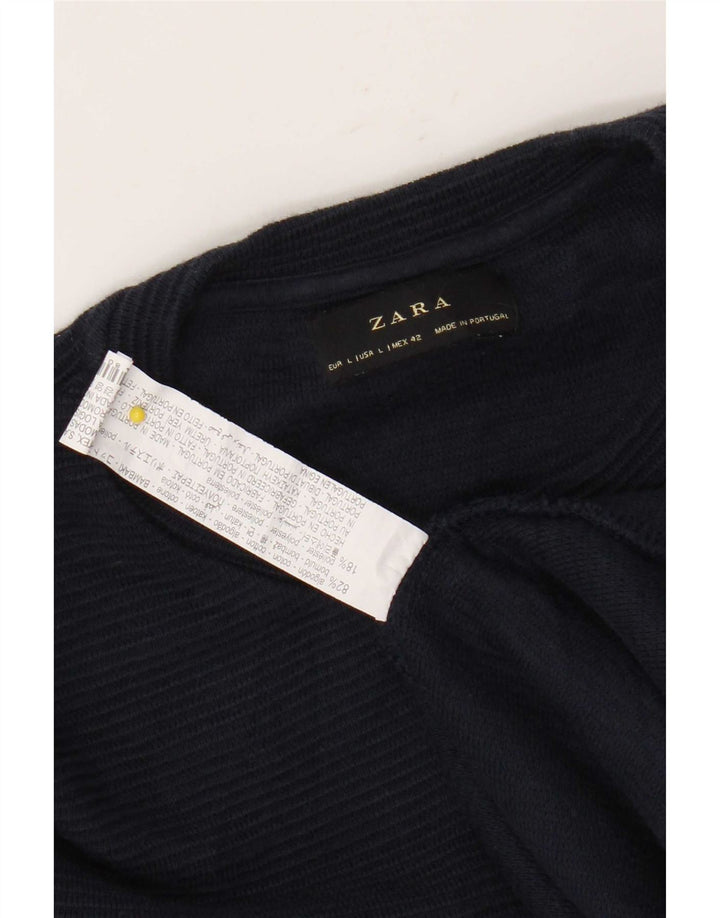 Zara Herren-Pullover mit Rundhalsausschnitt, groß, marineblaue Baumwolle