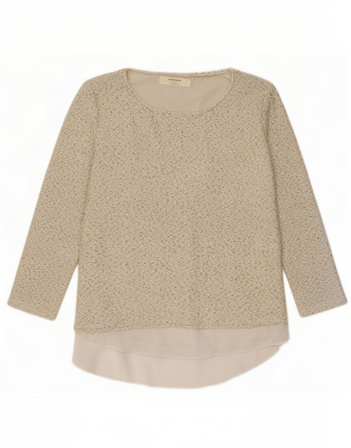 Zara Damen-Tunika-Oberteil mit 3/4-Ärmeln, UK-Größe 44, Größe L, Beige, Polyester