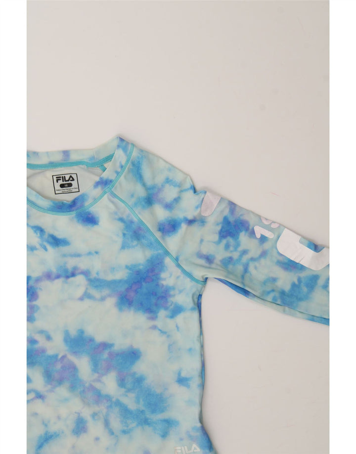 FILA Girls Graphic Top Long Sleeve 15-16 Years Blue Tie Dye Polyester Vintage Fila and Second-Hand Fila from Messina Hembry 