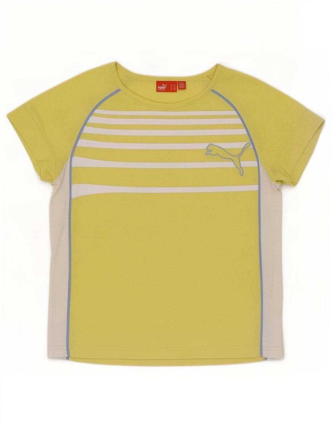 Puma Damen T-Shirt Top UK 12 Mittelgelb gestreift