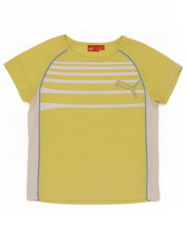 Puma Damen T-Shirt Top UK 12 Mittelgelb gestreift