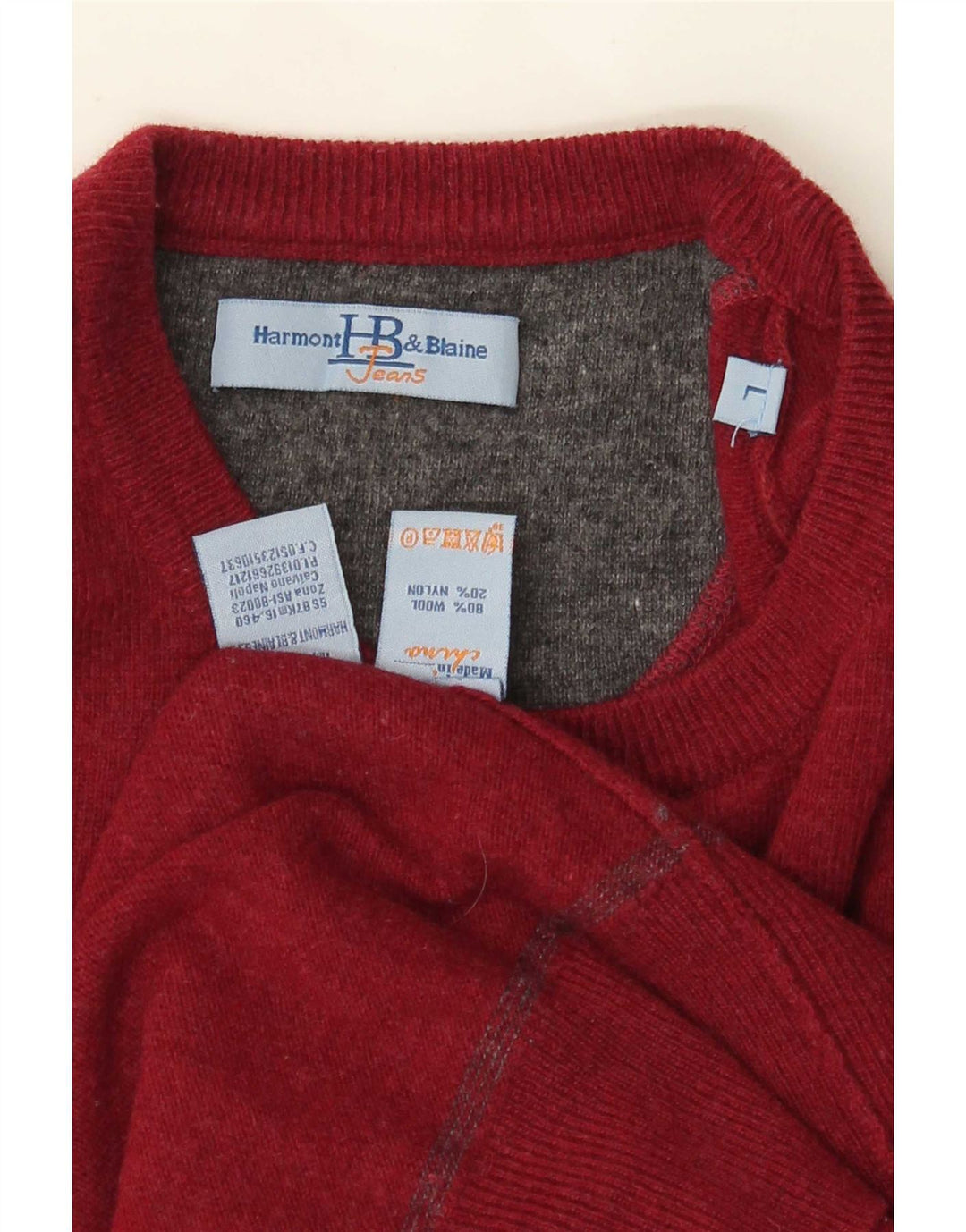 Harmont & Blaine Herren-Pullover mit Rundhalsausschnitt, groß, rote Wolle in Blockfarben