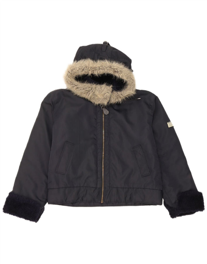 Dkny Damen-Bomberjacke mit Kapuze, UK 16, Größe L, marineblaues Nylon