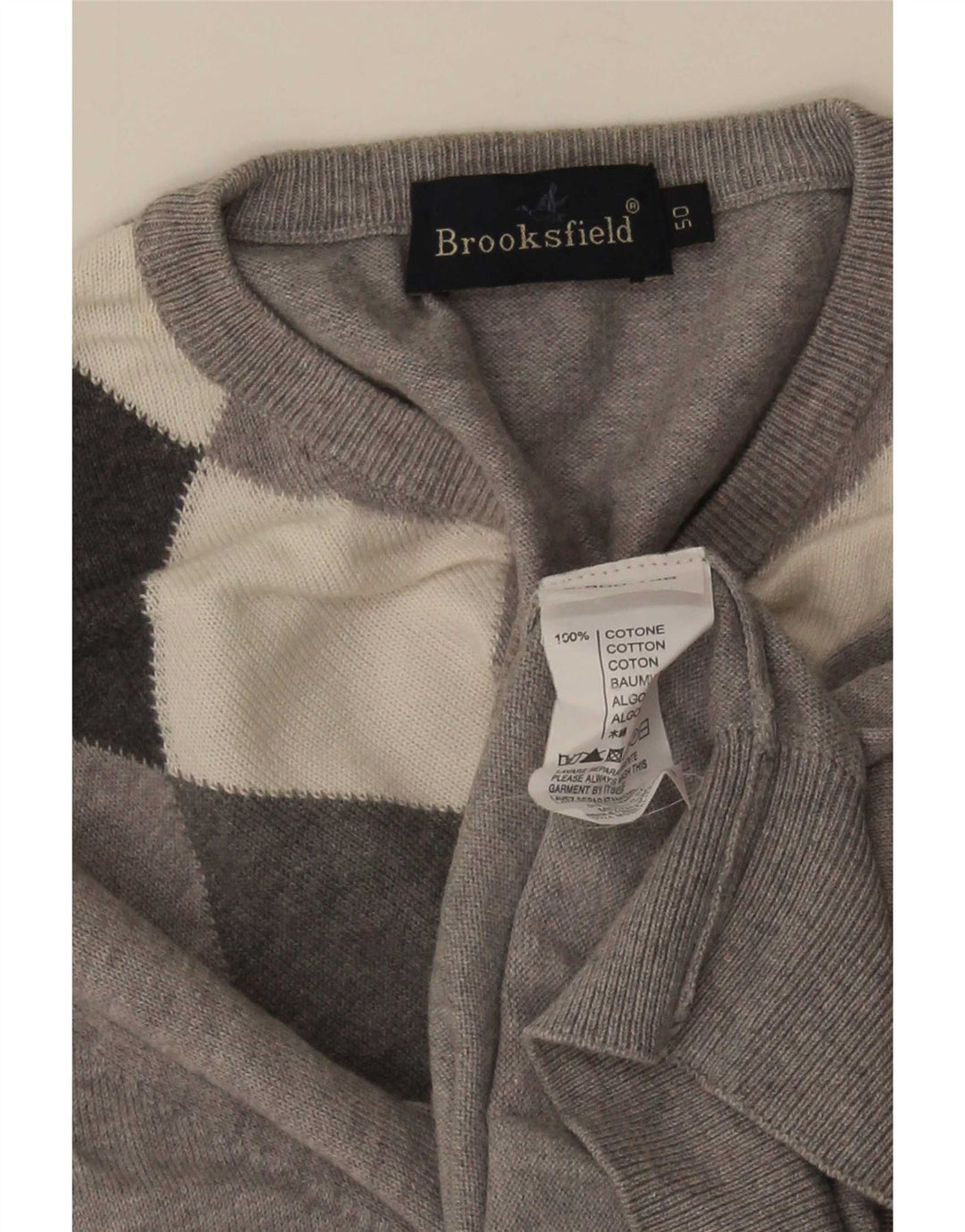 Brooksfield Herren-Pullover mit V-Ausschnitt IT 50 Mittelgrau Argyle/Diamant