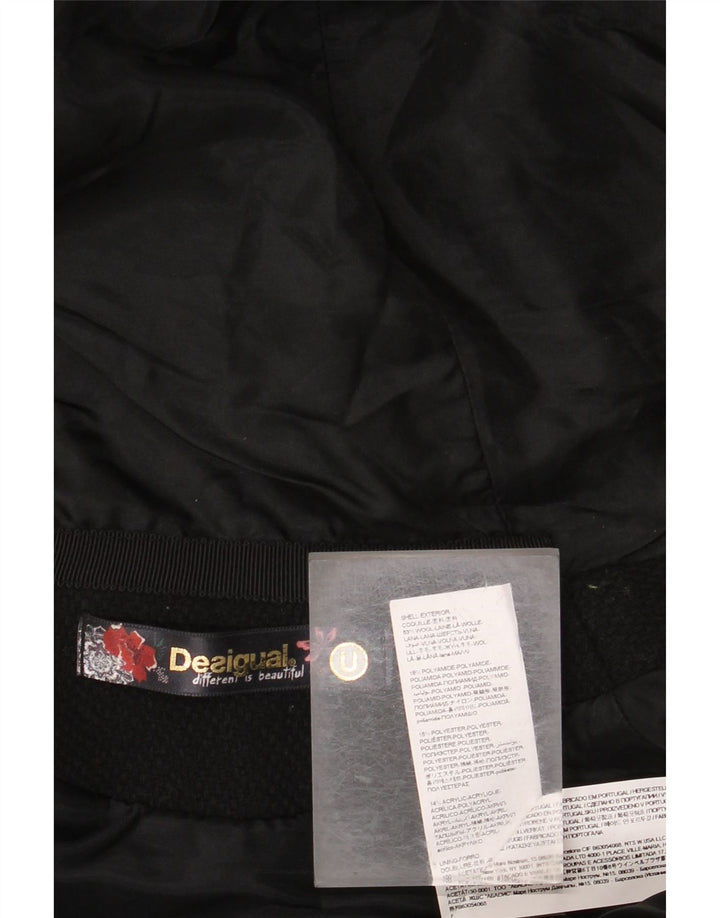 DESIGUAL Damen Cape-Mantel mit Kapuze, Einheitsgröße, schwarze Wolle mit Blumenmuster