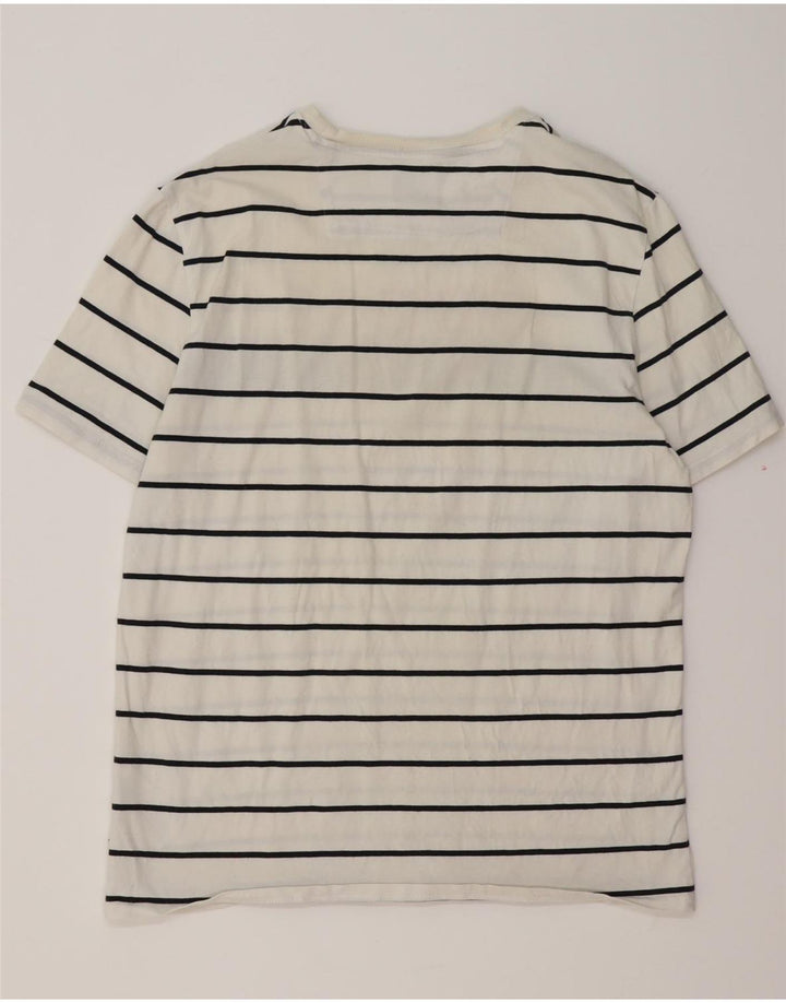 GUESS Mens Regular Fit Graphic T-Shirt Top Large White Striped Cotton