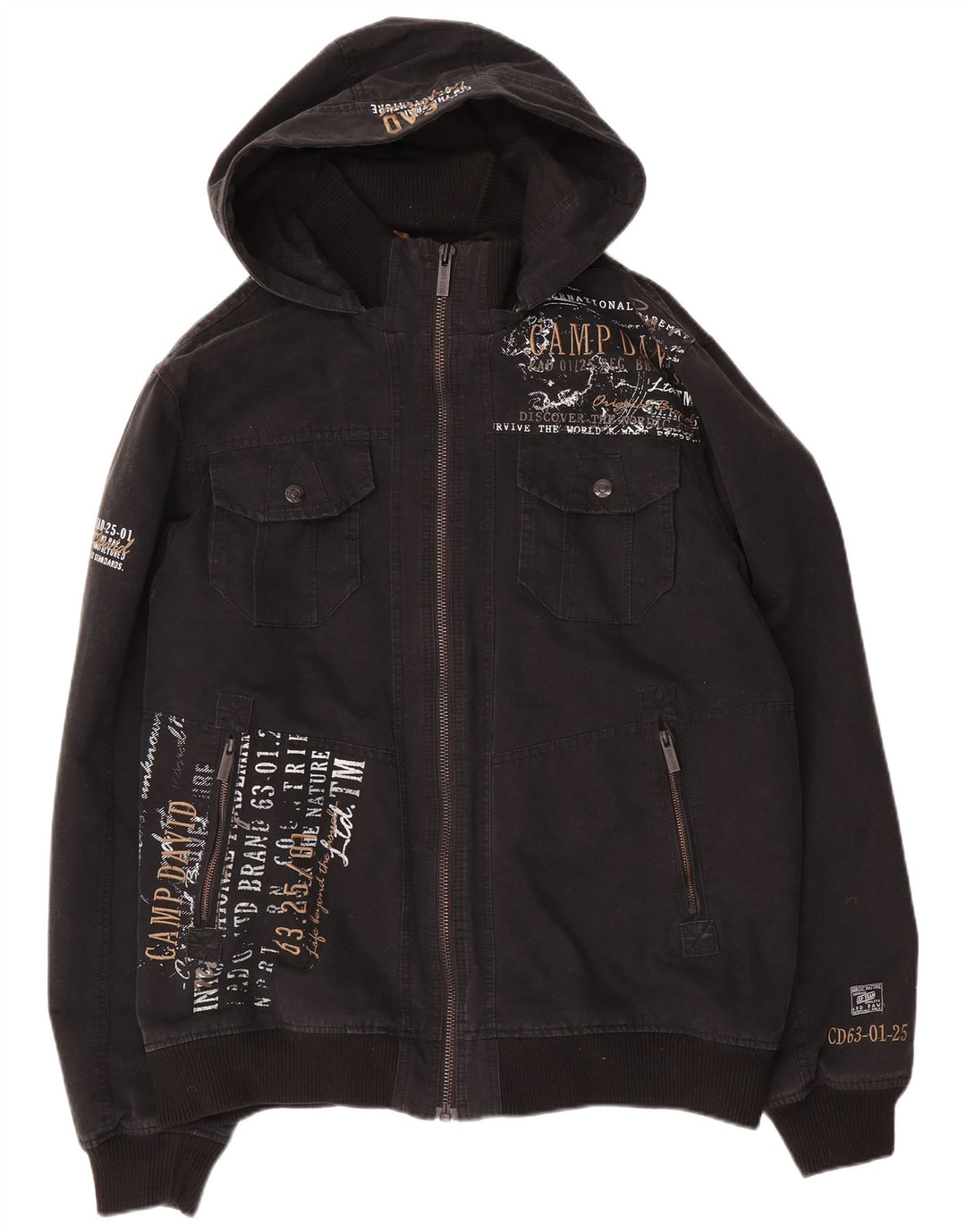 Camp David Herren-Bomberjacke mit Grafik, UK 42, XL, schwarze Baumwolle