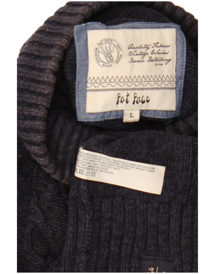 Fat Face Herren-Pullover mit Knopfkragen, groß, marineblaue Wolle