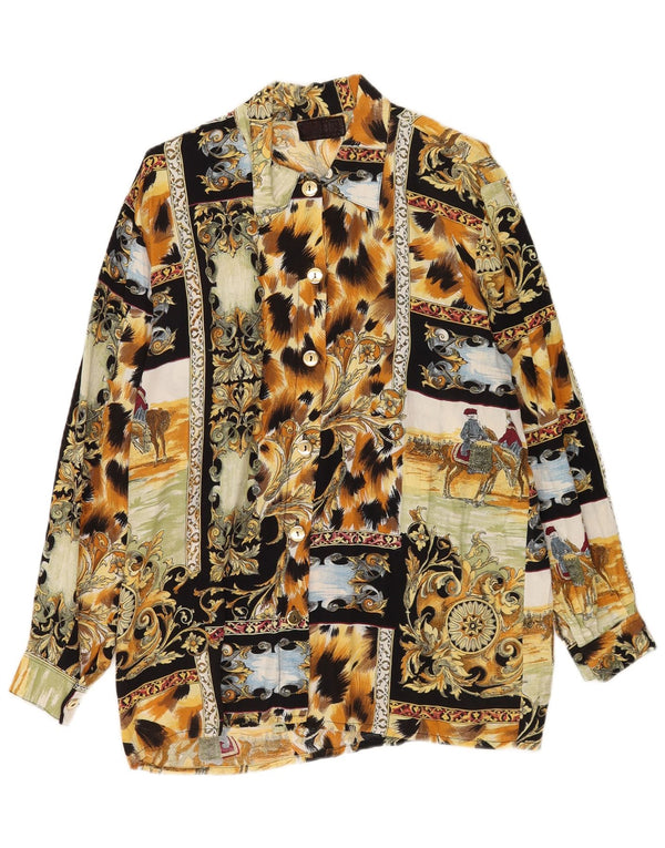 Vintage Damen Hemdbluse mit abstraktem Muster UK 14 Groß Mehrfarbig