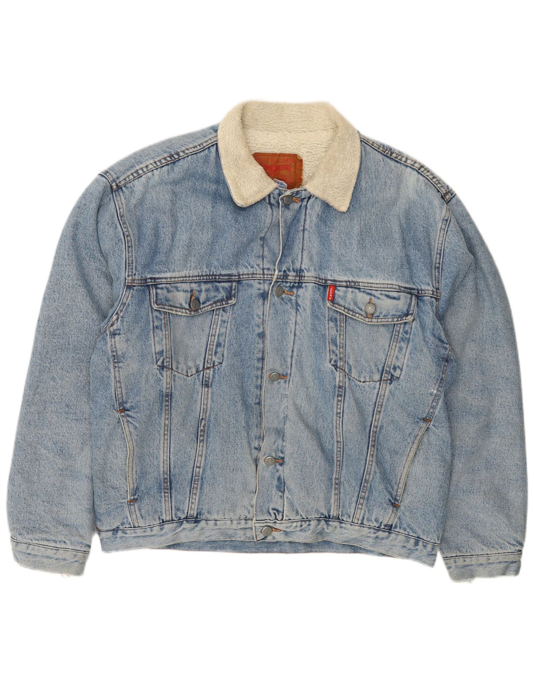 VINTAGE Herren Denim Sherpa Jacke UK 41 XL Blaue Baumwolle