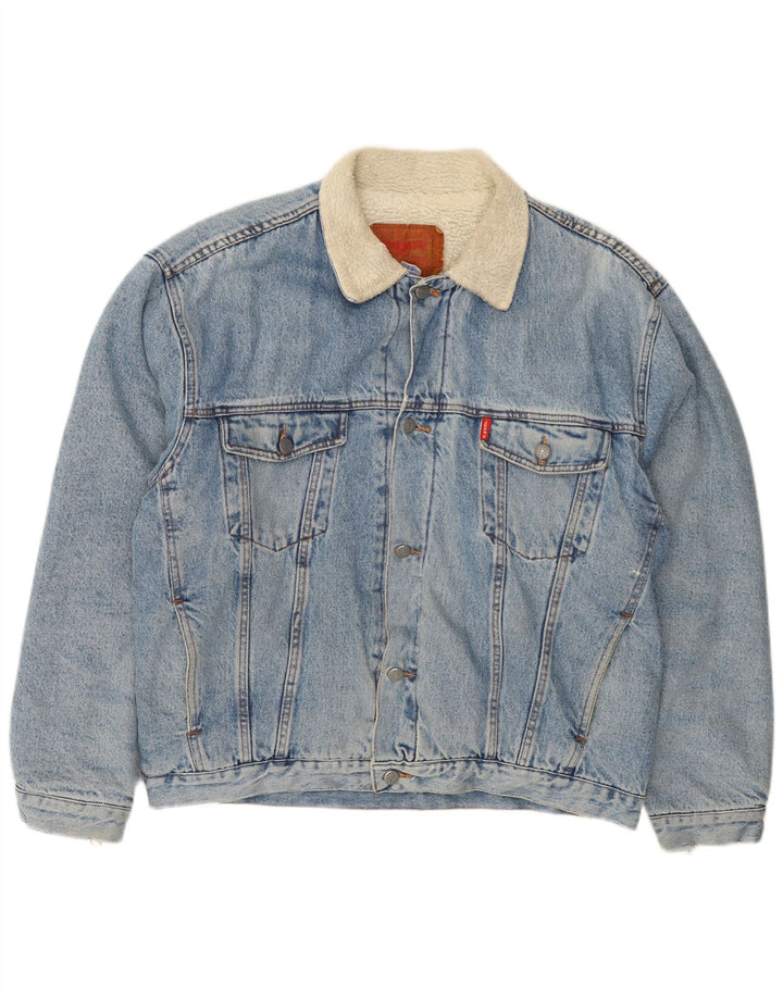 VINTAGE Herren Denim Sherpa Jacke UK 41 XL Blaue Baumwolle