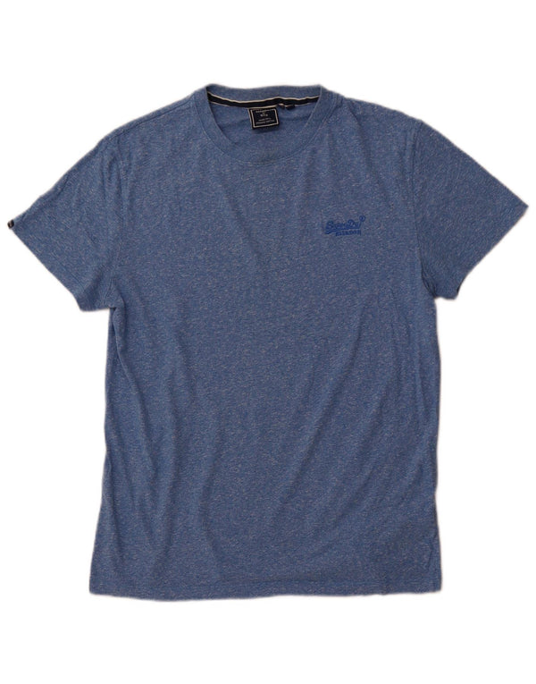 SUPERDRY Herren T-Shirt-Oberteil aus mittelblau gesprenkelter Baumwolle