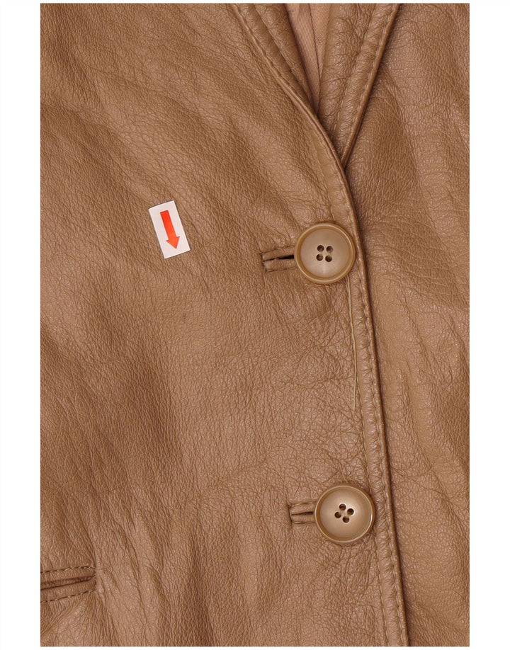 Vintage Damen 2-Knopf-Blazerjacke IT 44 Medium Beige Leder Classic
