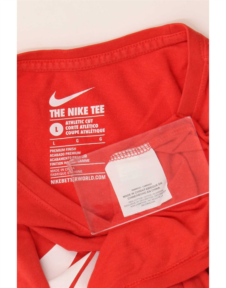 Nike Herren-T-Shirt mit sportlichem Schnitt und Grafik, Größe L, aus roter Baumwolle
