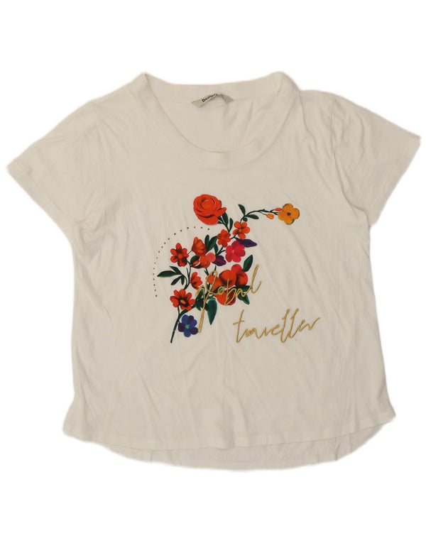 Desigual Womens Graphic T-Shirt Top UK 16 Large White Floral