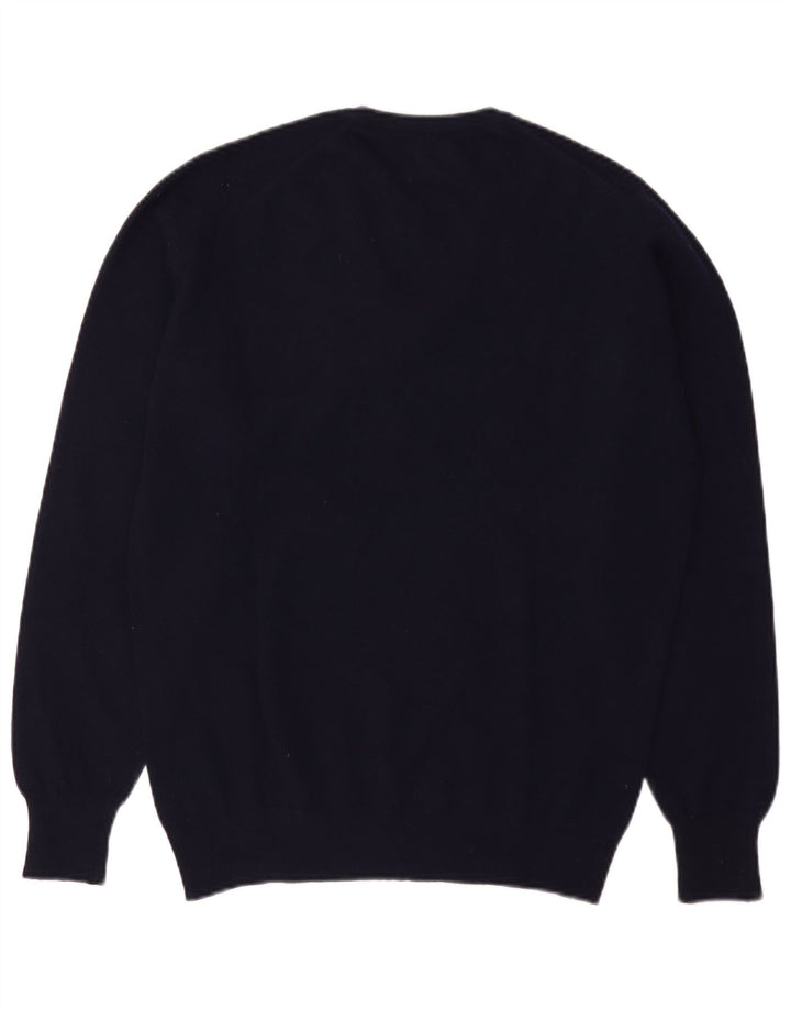 Herren-Pullover mit V-Ausschnitt und schottischer Flagge, mittlerer marineblauer Schurwolle