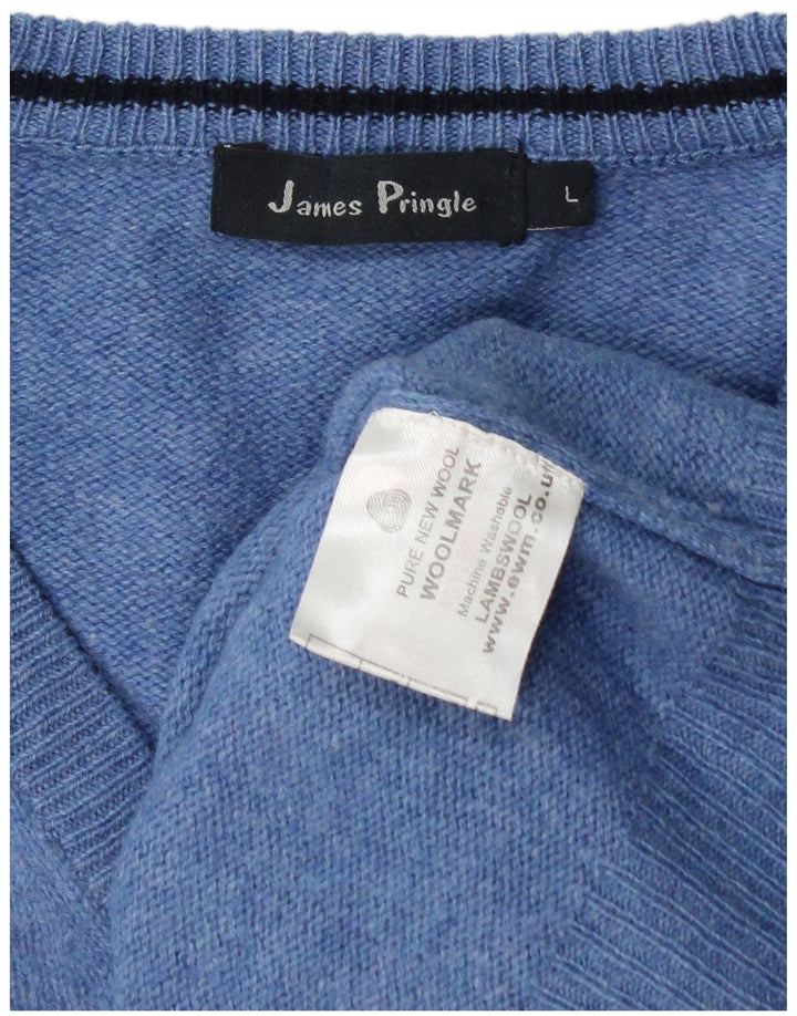 JAMES PRINGLE Herren-Pullover mit V-Ausschnitt, groß, blaue Schurwolle