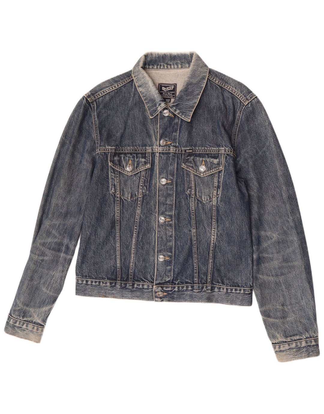 Gas Herren Jeansjacke UK 40 Große blaue Baumwolle