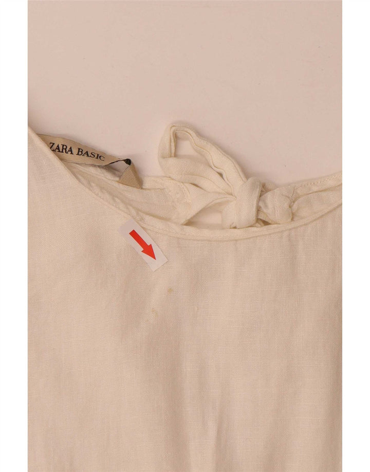 Ärmelloses Blusenoberteil für Damen von Zara, Gr. 44, groß, aus weißem Leinen