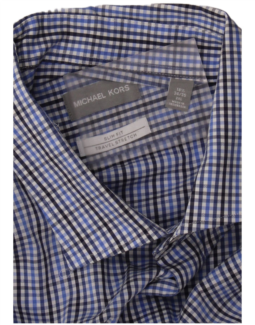 MICHAEL KORS Herren-Slim-Fit-Hemd, Größe 18 1/2 2XL, blau karierte Baumwolle