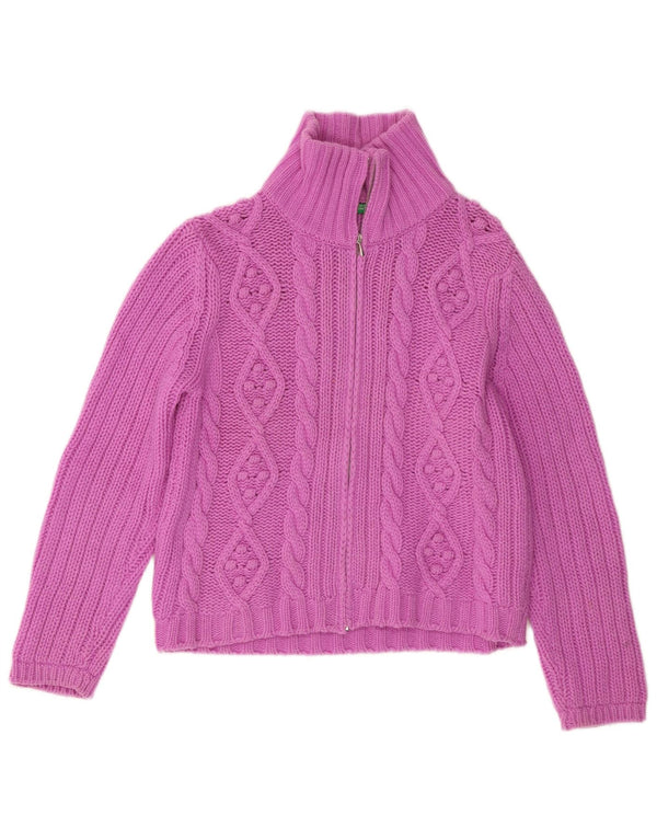 Benetton Damen-Cardigan mit durchgehendem Reißverschluss, UK 10, kleine rosa Wolle