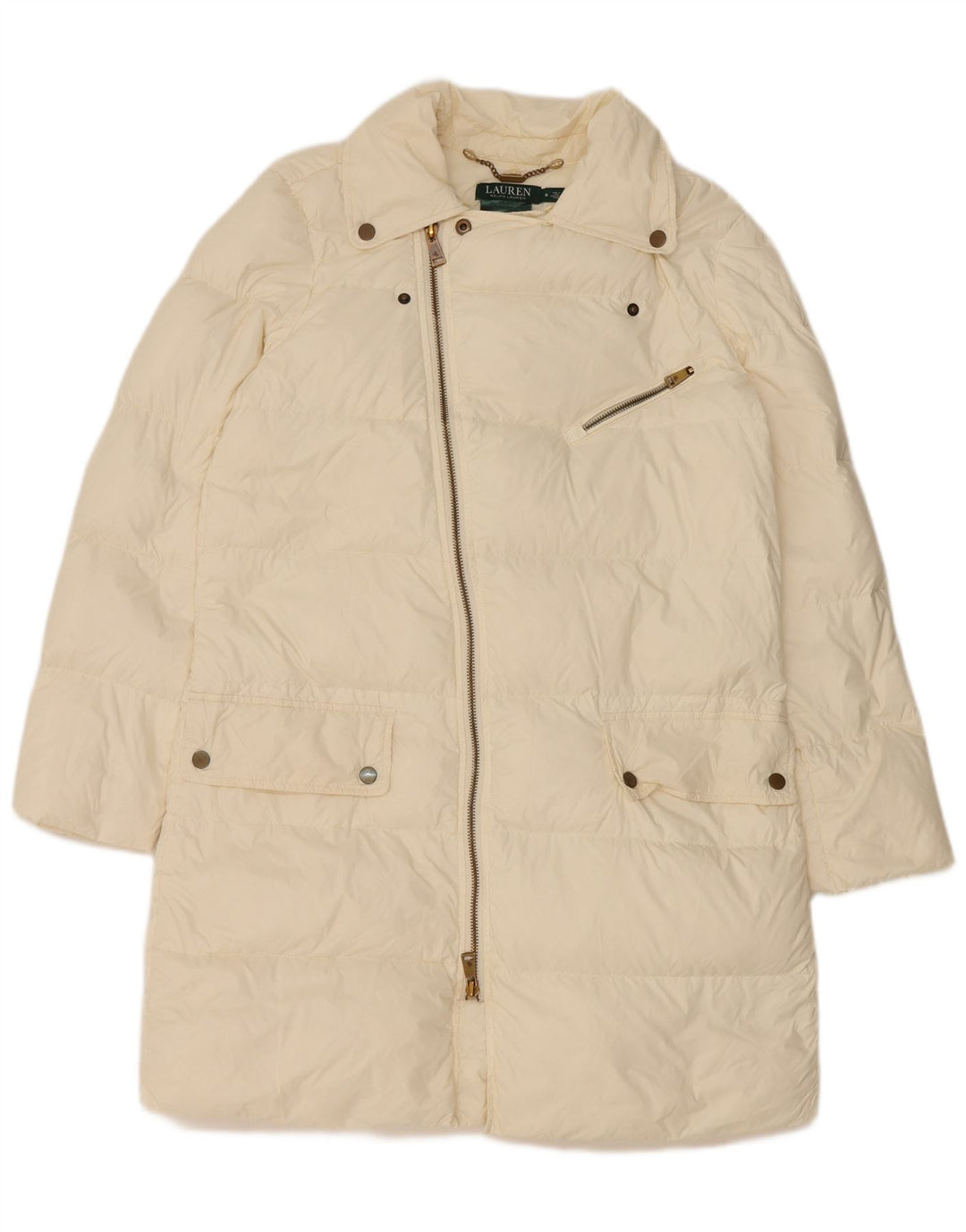Ralph Lauren Damen Wattierter Mantel UK 14 Medium Off White Nylon