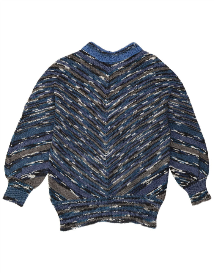 Vintage Damen Rollkragenpullover Pullover UK 16 Großer mehrfarbiger Chevron