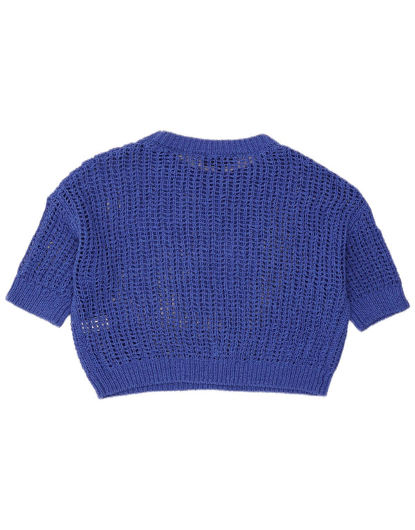 Zara Damen Übergroßes durchsichtiges Strick-Crop-Top UK 10 Small Blaue Baumwolle