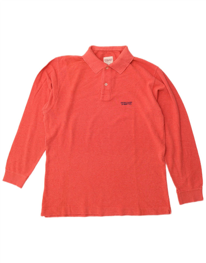 BENETTON Mens Long Sleeve Polo Shirt Medium Pink