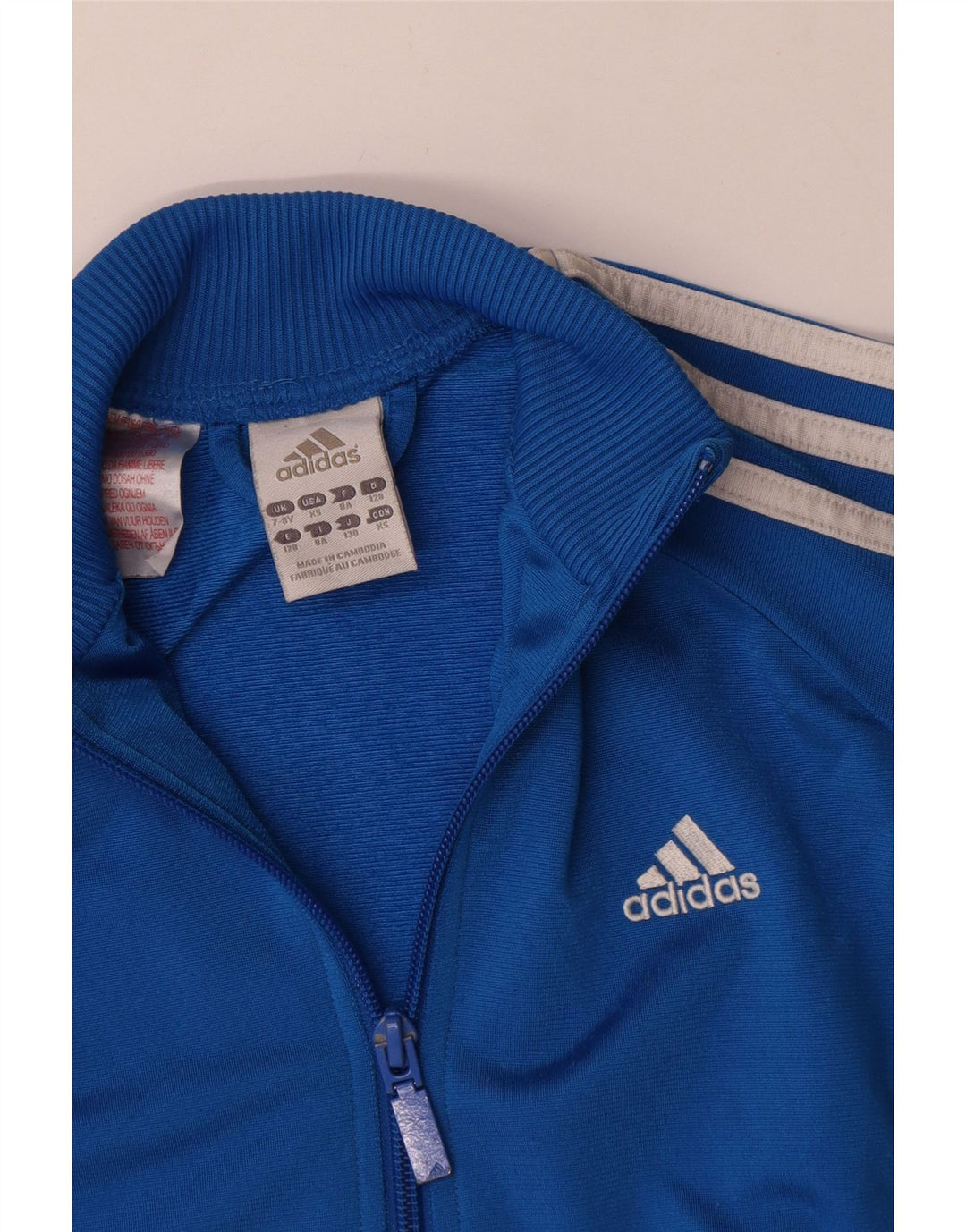 Adidas Jungen-Trainingsanzug-Top-Jacke, 7–8 Jahre, blaues Farbblock-Polyester