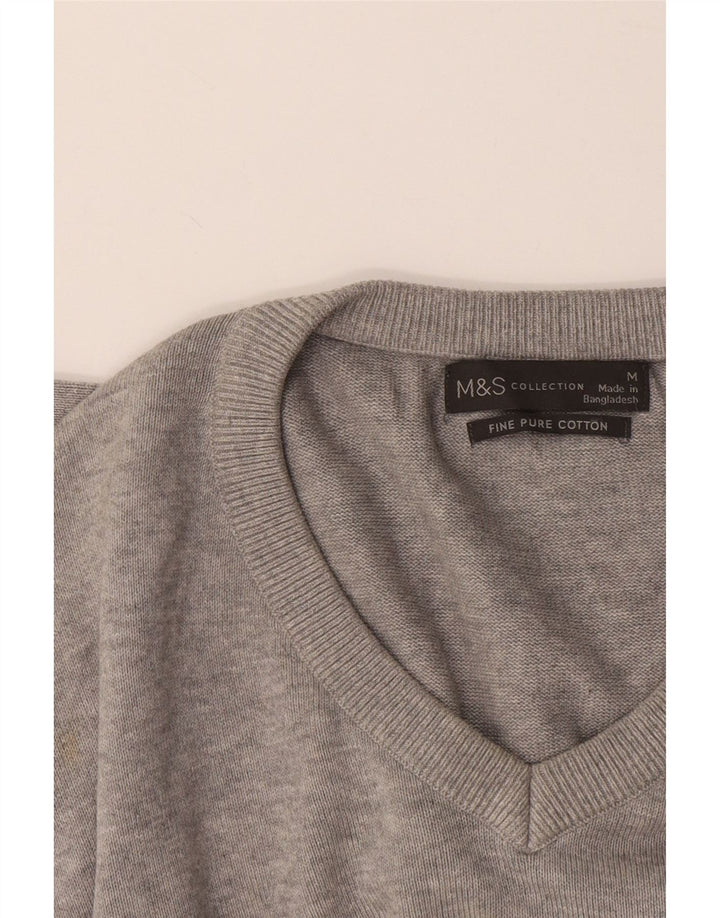 Marks & Spencer Herren-Pullover mit V-Ausschnitt aus mittelgrau gefleckter Baumwolle
