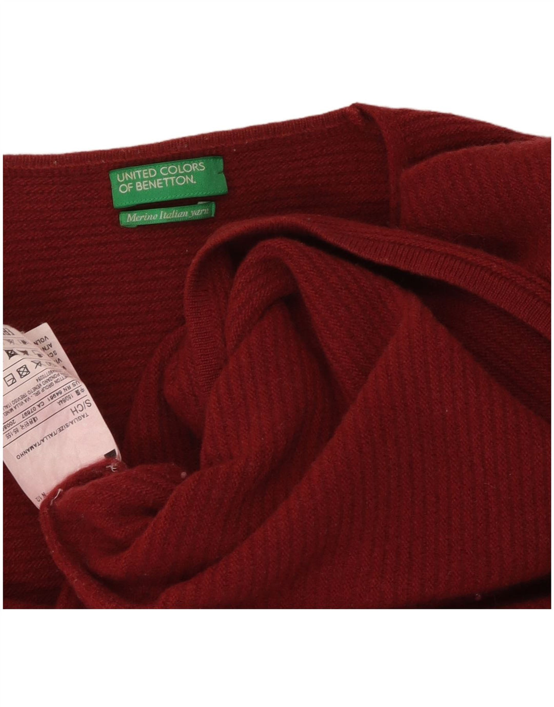 Benetton Damen-Pullover mit V-Ausschnitt, UK 10, Größe S, rote Schurwolle