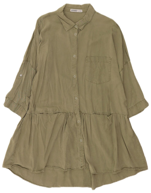 Zara Damen 3/4-Ärmel-Batwing-Hemdkleid UK 18 XL Khaki
