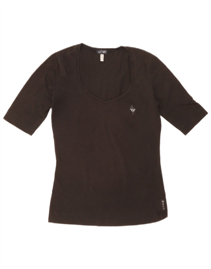 Armani Damen T-Shirt Top UK 10 Small Schwarz Baumwolle