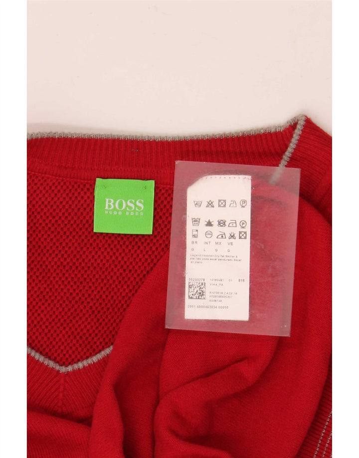 Hugo Boss Herren-Pullover mit V-Ausschnitt, groß, rot, Polyacryl