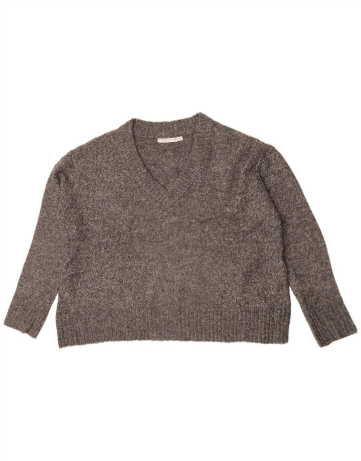 Zara Damen-Pullover, übergroß, V-Ausschnitt, Gr. 10, Größe S, Grau meliert