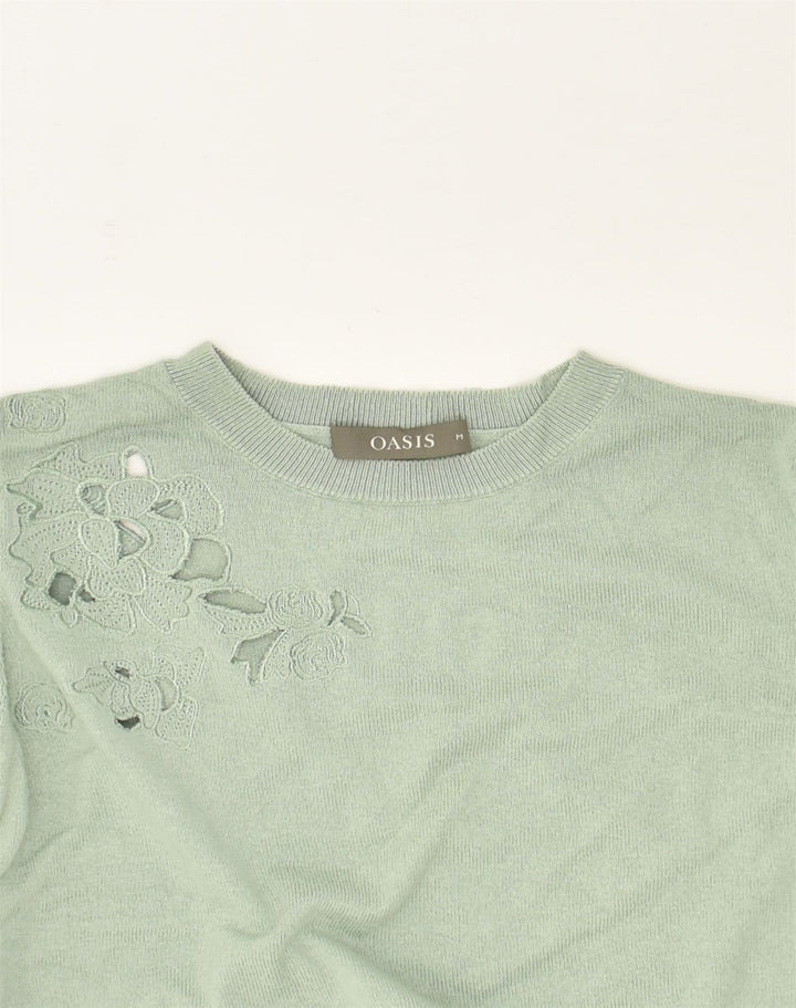 OASIS Womens 3/4 Sleeve Crew Neck Jumper Sweater UK 12 Medium Green Cotton | Vintage Oasis | Thrift | Second-Hand Oasis | Used Clothing | Messina Hembry 