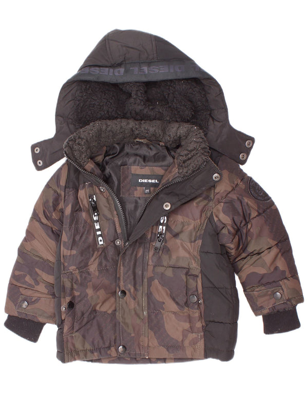 Diesel Baby Boys Graphic Hooded Wattierte Jacke 18–24 Monate Graue Tarnung