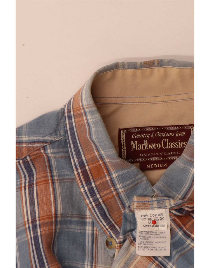 Marlboro Classics Herrenhemd aus mittelblau karierter Baumwolle