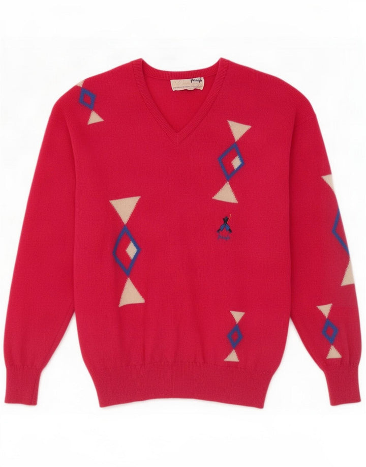 Pringle Herren-Pullover mit V-Ausschnitt, mittelrosa, geometrische Wolle