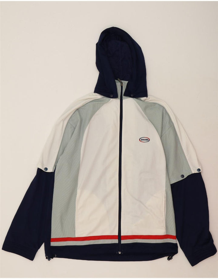 SPALDING Mens Hooded Tracksuit Top Jacket 2XL Navy Blue Colourblock Vintage Spalding and Second-Hand Spalding from Messina Hembry 